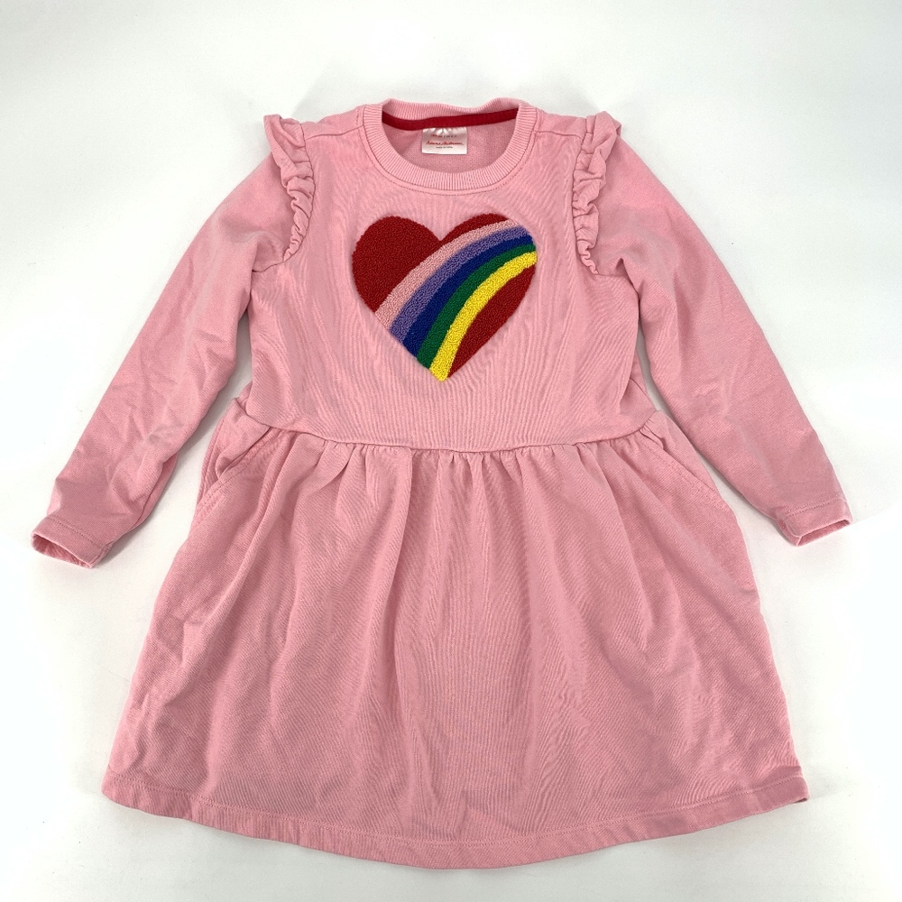 Hanna Andersson 120 Pink Long Sleeve Heart Dress Sz 6-7